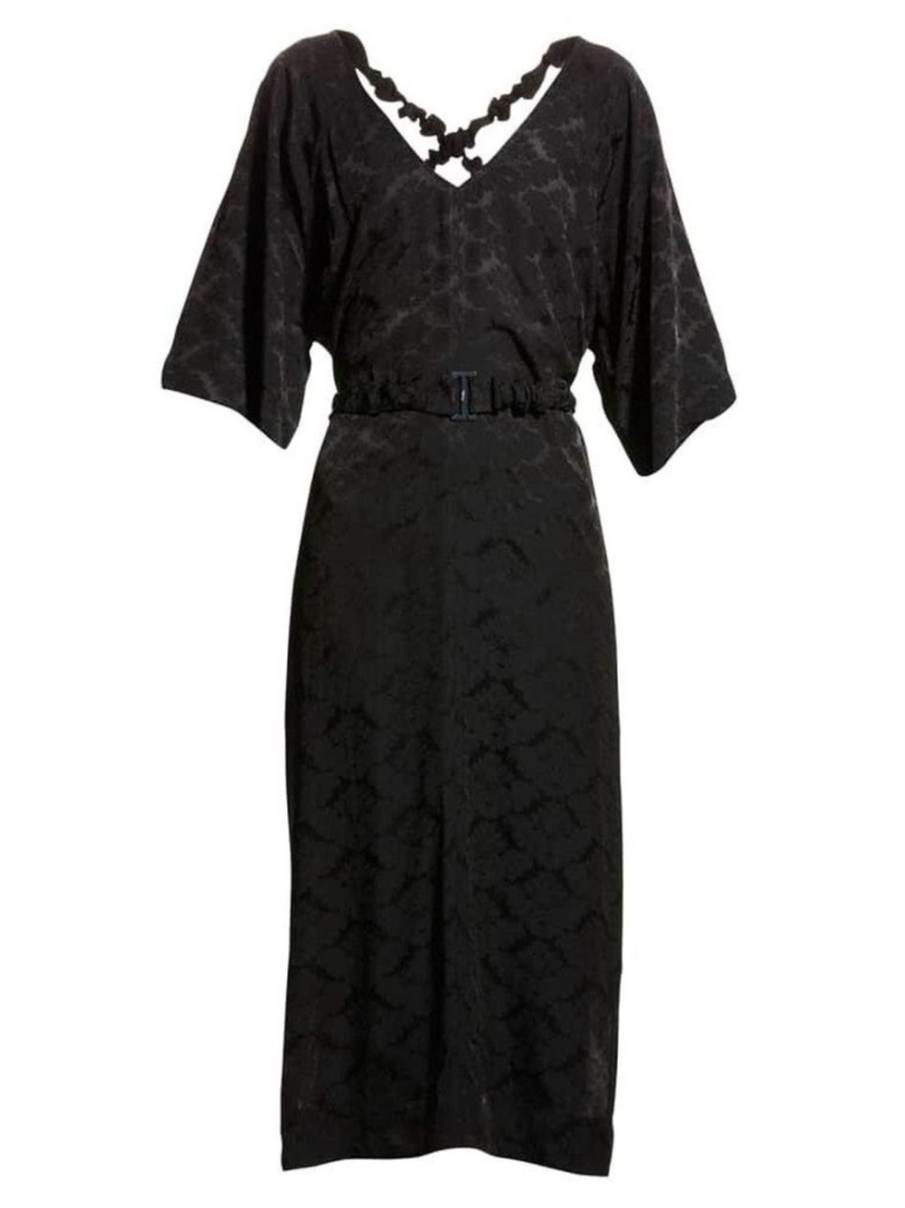 Ganni Size 38 Viscose Jacquard Midi Black Dress